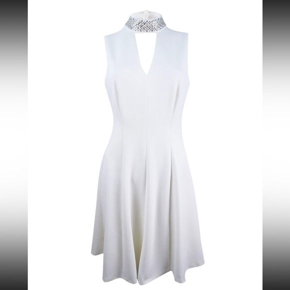 Calvin Klein Studded Collar Mini Dress Size 12 Like New Bridal Wedding Hoco - Picture 1 of 7